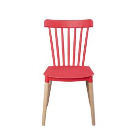 كرسي بلاستيك بقواعد خشبية - أحمر